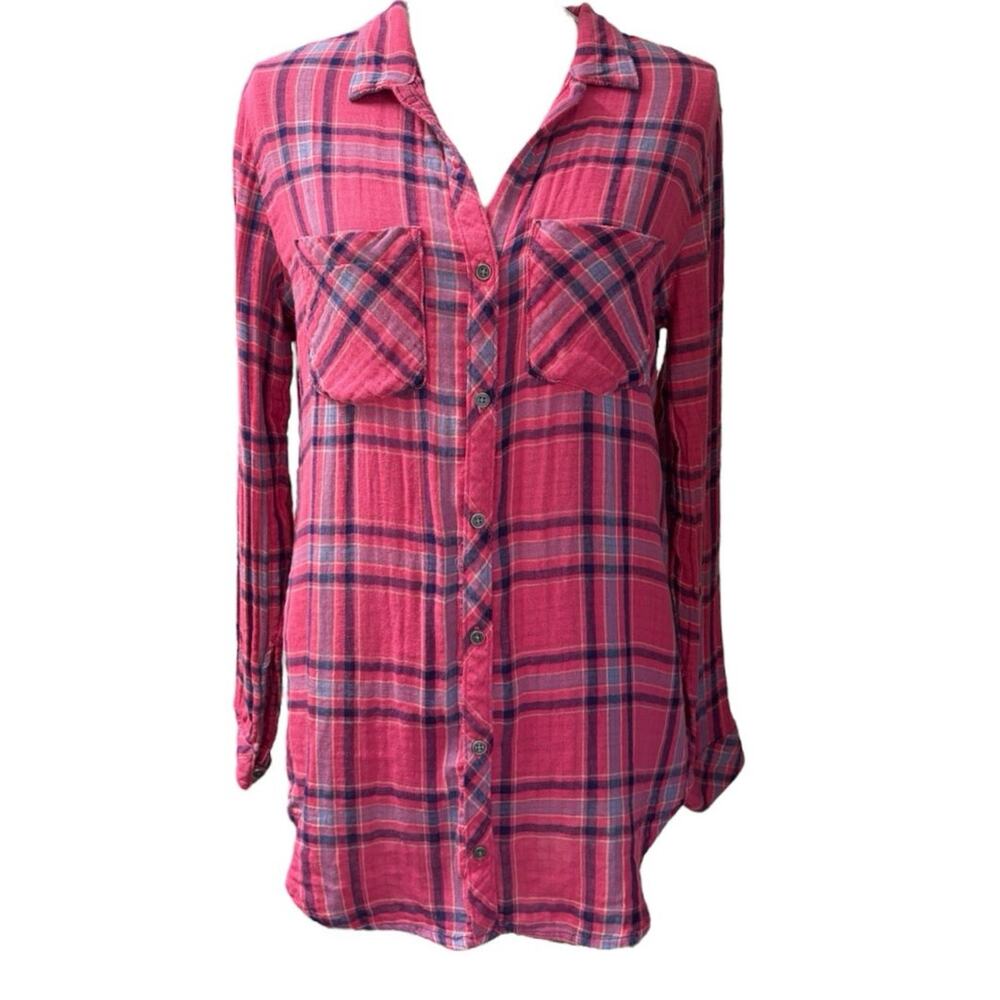 Cloth & Stone Pink Plaid Cotton Button Up Medium